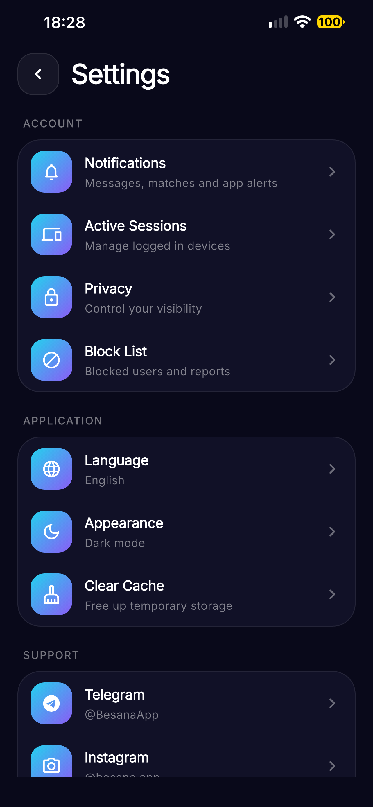 Besana privacy and block settings